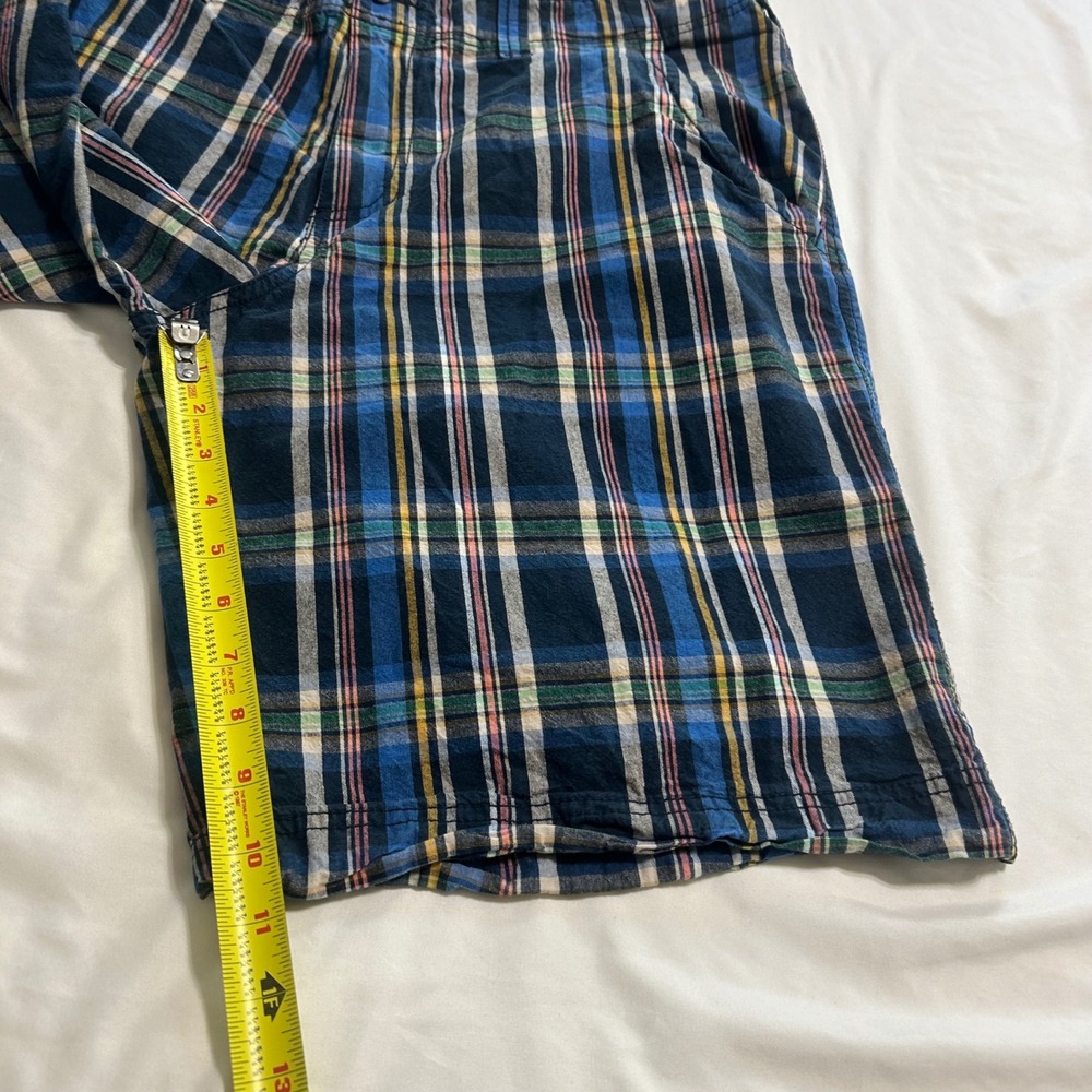 Mossimo Supply Co Mens Plaid Shorts Navy Blue Green Yellow Size 40 Flat Front - Picture 4 of 11